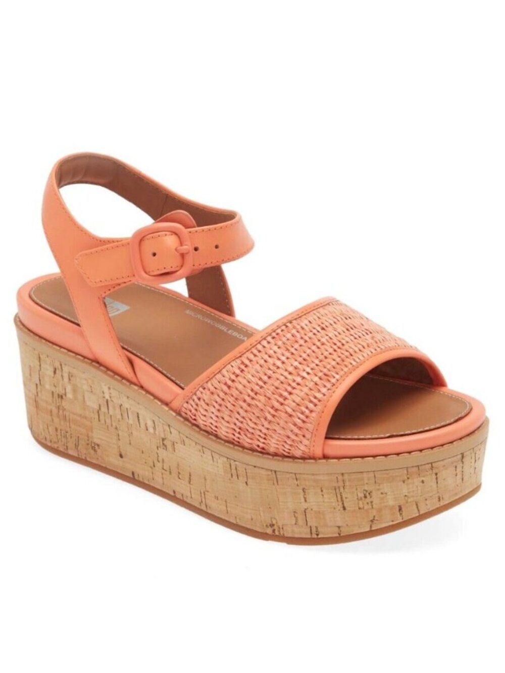 FitFlop Eloise Cork-Wrap Woven Women's Platform Wedge Sandals Coral Leather US 9
